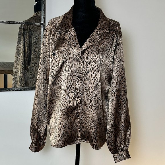 Vintage long sleeve Regina Porter M zebra print black and silver - Picture 1 of 8